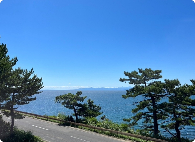 陸奥湾を見下ろす通勤コース（川内町から工場への道）